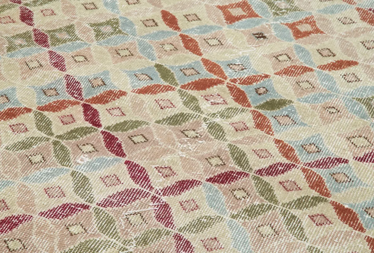 Damalı Modern Dizayn Geometrik Multi Renk Pamuk Üstü Yün El Dokuma Halı-113x272 - Görsel 5