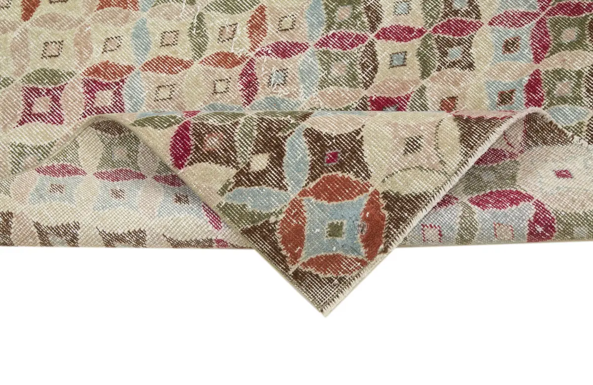 Damalı Modern Dizayn Geometrik Multi Renk Pamuk Üstü Yün El Dokuma Halı-113x272 - Görsel 6