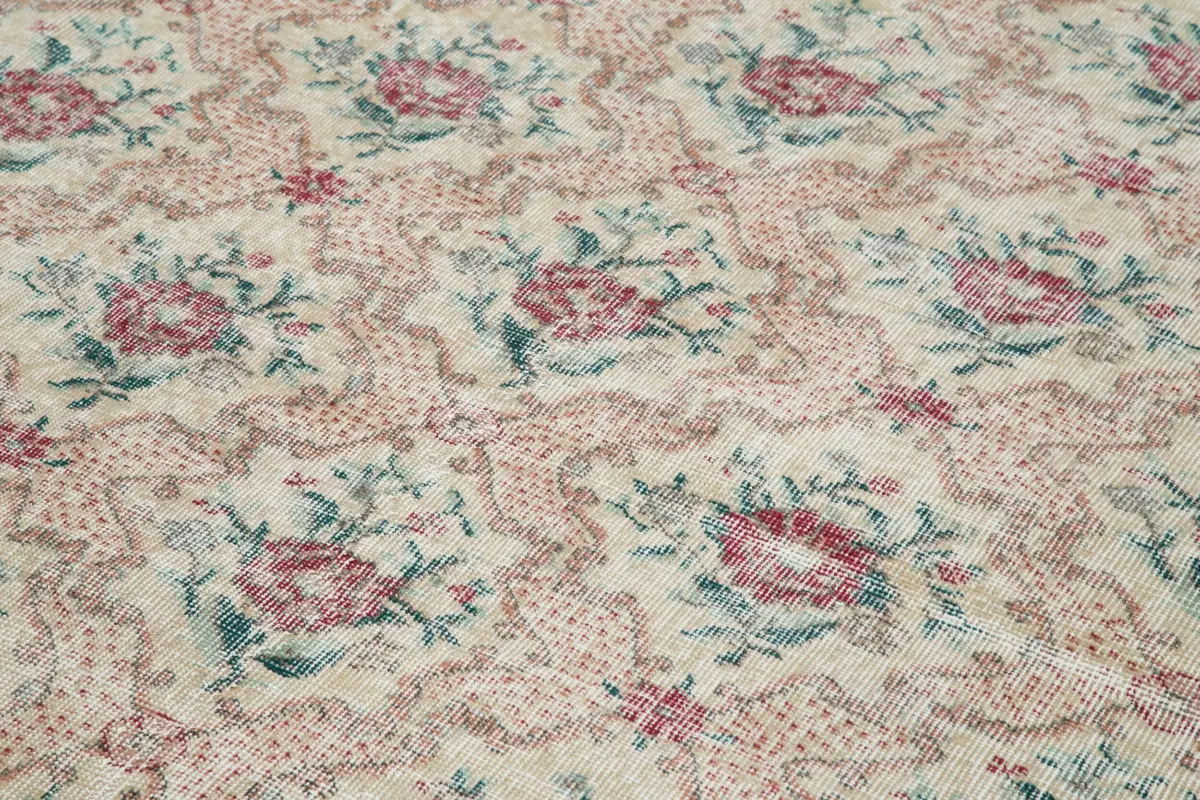 Damalı Modern Dizayn Geometrik Bej Pamuk Üstü Yün El Dokuma Halı-183x308 - Görsel 5