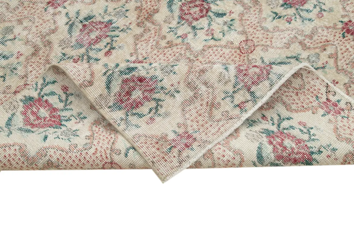 Damalı Modern Dizayn Geometrik Bej Pamuk Üstü Yün El Dokuma Halı-183x308 - Görsel 6