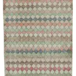 Damalı Modern Dizayn Geometrik Multi Renk Pamuk Üstü Yün El Dokuma Halı-150x216