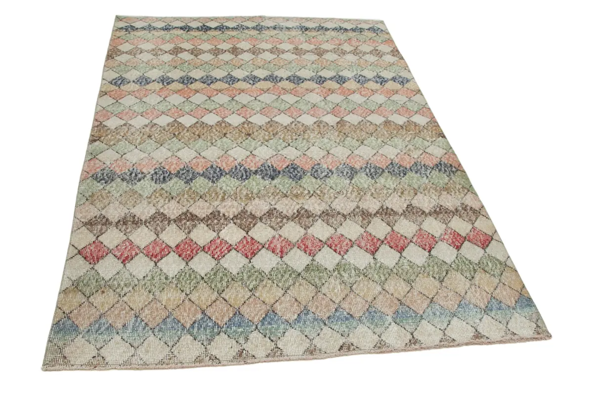 Damalı Modern Dizayn Geometrik Multi Renk Pamuk Üstü Yün El Dokuma Halı-150x216 - Görsel 2