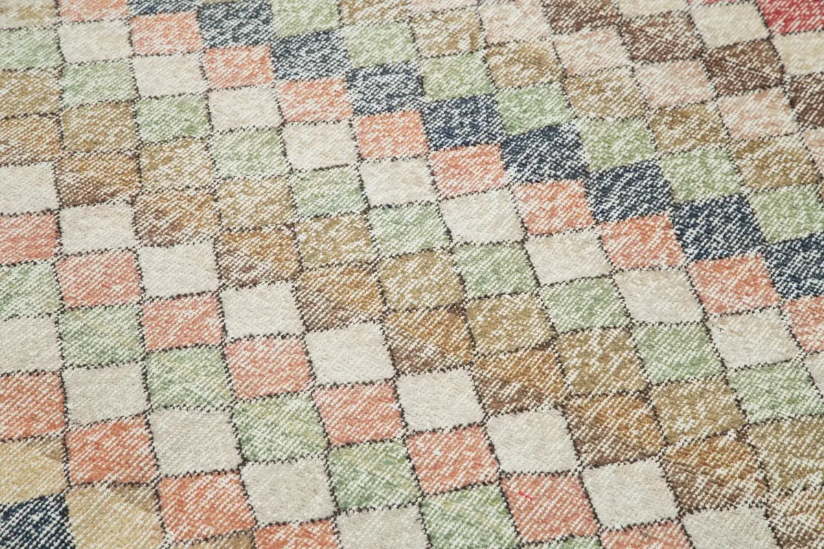 Damalı Modern Dizayn Geometrik Multi Renk Pamuk Üstü Yün El Dokuma Halı-150x216 - Görsel 5