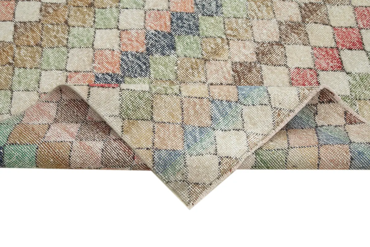 Damalı Modern Dizayn Geometrik Multi Renk Pamuk Üstü Yün El Dokuma Halı-150x216 - Görsel 6