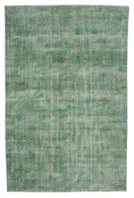 Damalı Modern Dizayn Geometrik Yeşil Pamuk Üstü Yün El Dokuma Halı-207x304