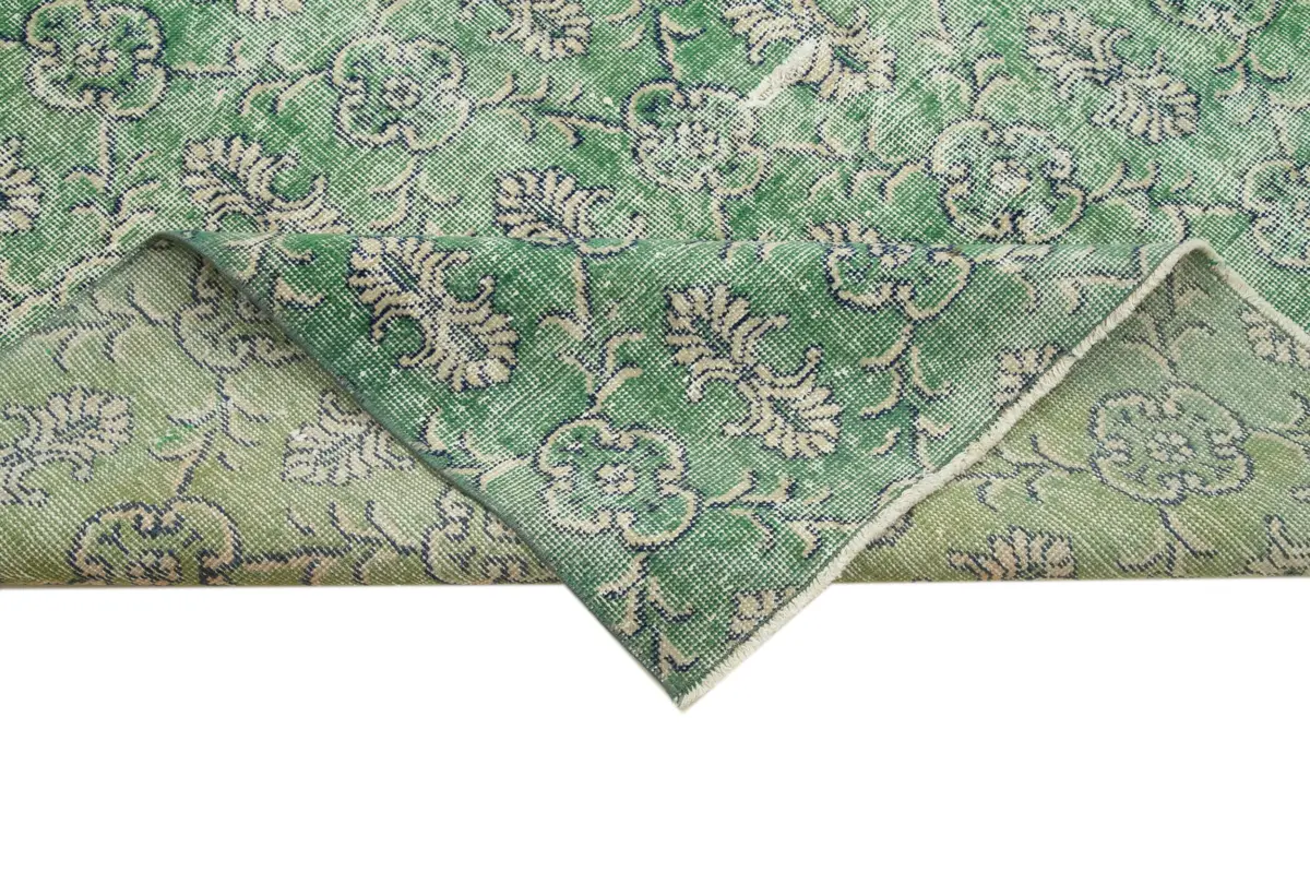 Damalı Modern Dizayn Geometrik Yeşil Pamuk Üstü Yün El Dokuma Halı-207x304 - Görsel 5