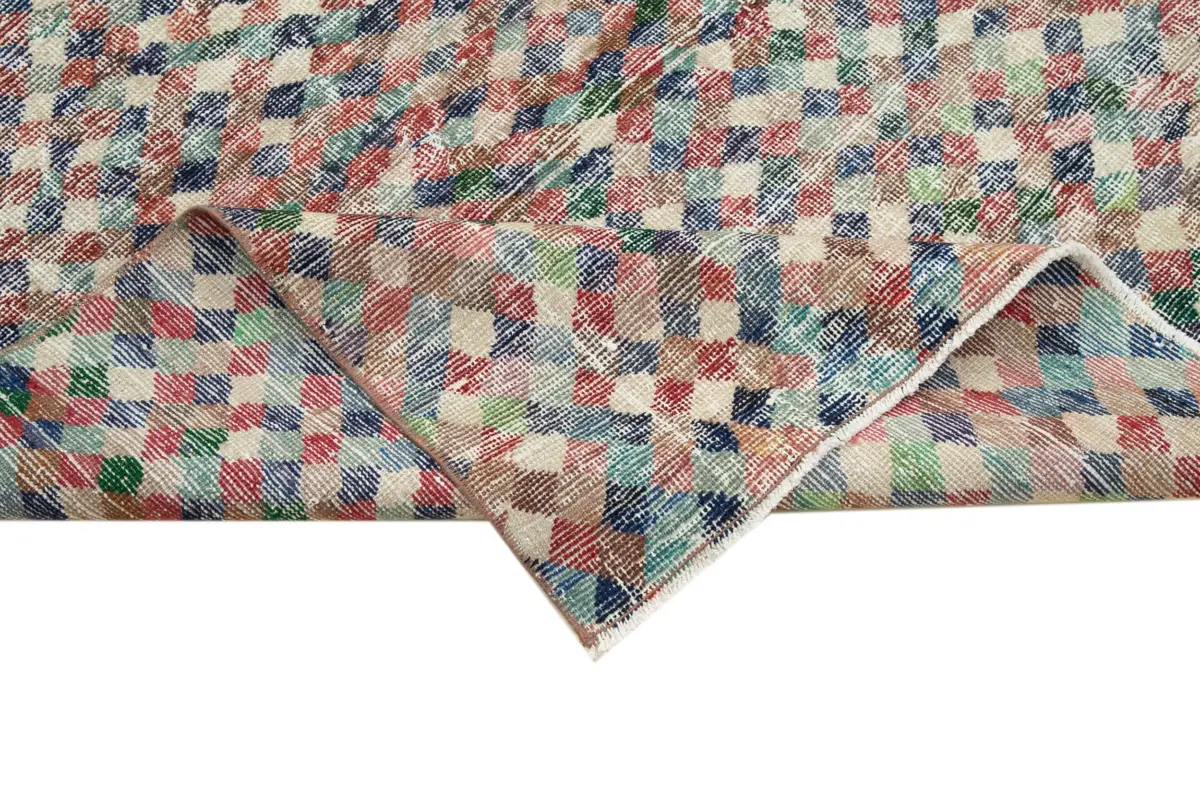 Damalı Modern Dizayn Geometrik Multi Renk Pamuk Üstü Yün El Dokuma Halı-161x272 - Görsel 6