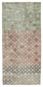 Damalı Modern Dizayn Geometrik Bej Pamuk Üstü Yün El Dokuma Halı-156x335