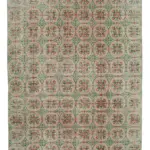 Damalı Modern Dizayn Geometrik Bej Pamuk Üstü Yün El Dokuma Halı-196x288