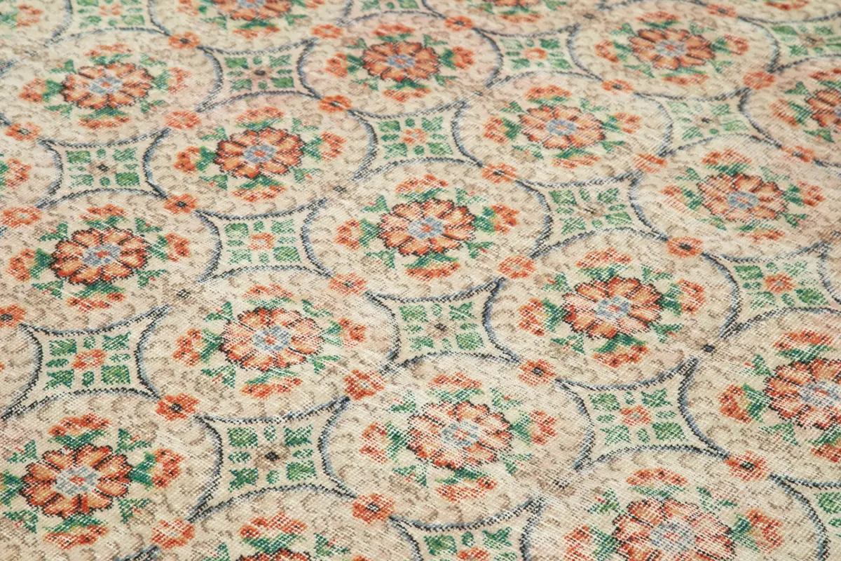 Damalı Modern Dizayn Geometrik Bej Pamuk Üstü Yün El Dokuma Halı-196x288 - Görsel 5