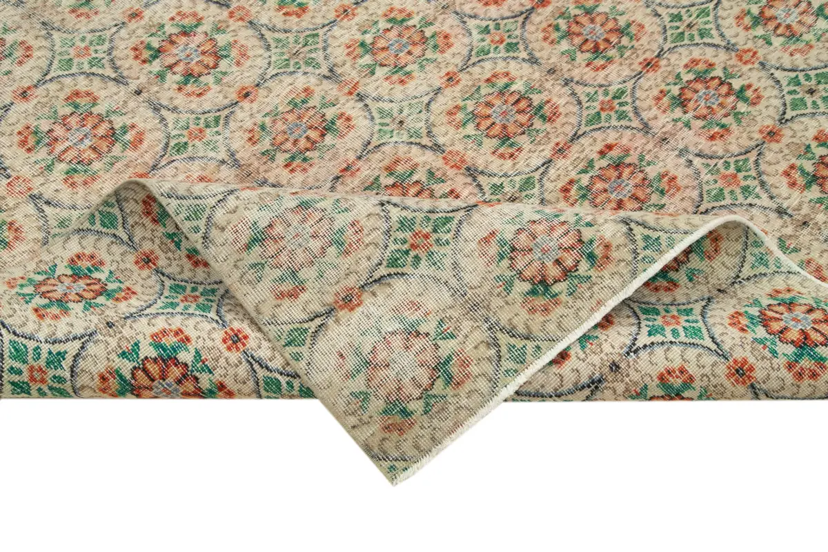 Damalı Modern Dizayn Geometrik Bej Pamuk Üstü Yün El Dokuma Halı-196x288 - Görsel 6