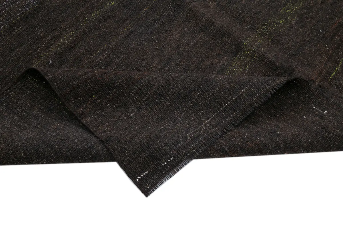 Kıl Çizgili Kahverengi Keçi Kılı İpliğinden El Dokuma Kilim-161x283 - Görsel 6