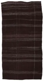 Kıl Çizgili Kahverengi Keçi Kılı İpliğinden El Dokuma Kilim-173x312