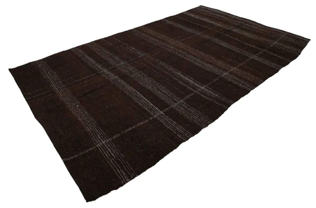 Kıl Çizgili Kahverengi Keçi Kılı İpliğinden El Dokuma Kilim-173x312 - Görsel 3