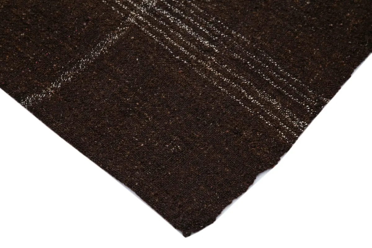 Kıl Çizgili Kahverengi Keçi Kılı İpliğinden El Dokuma Kilim-173x312 - Görsel 4