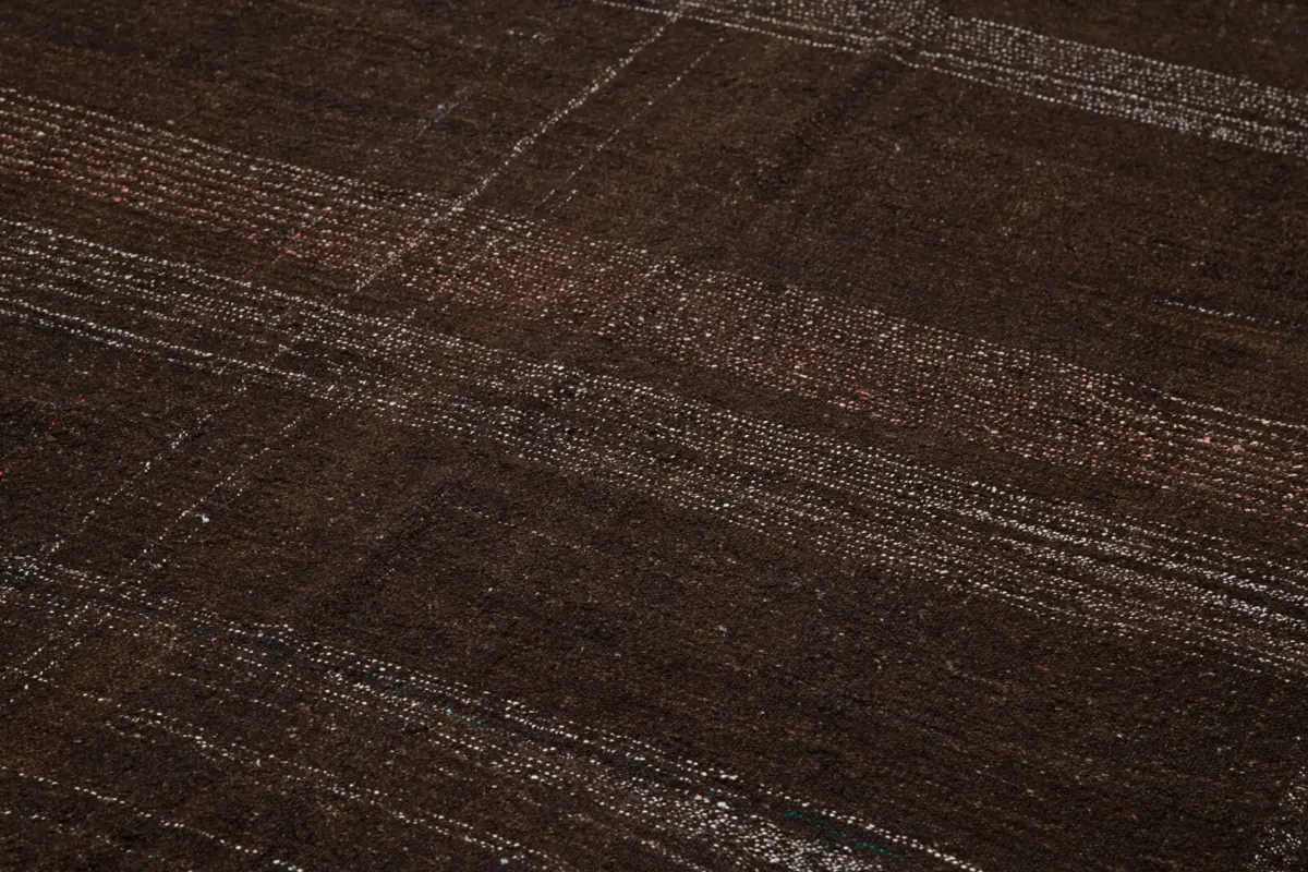 Kıl Çizgili Kahverengi Keçi Kılı İpliğinden El Dokuma Kilim-173x312 - Görsel 5