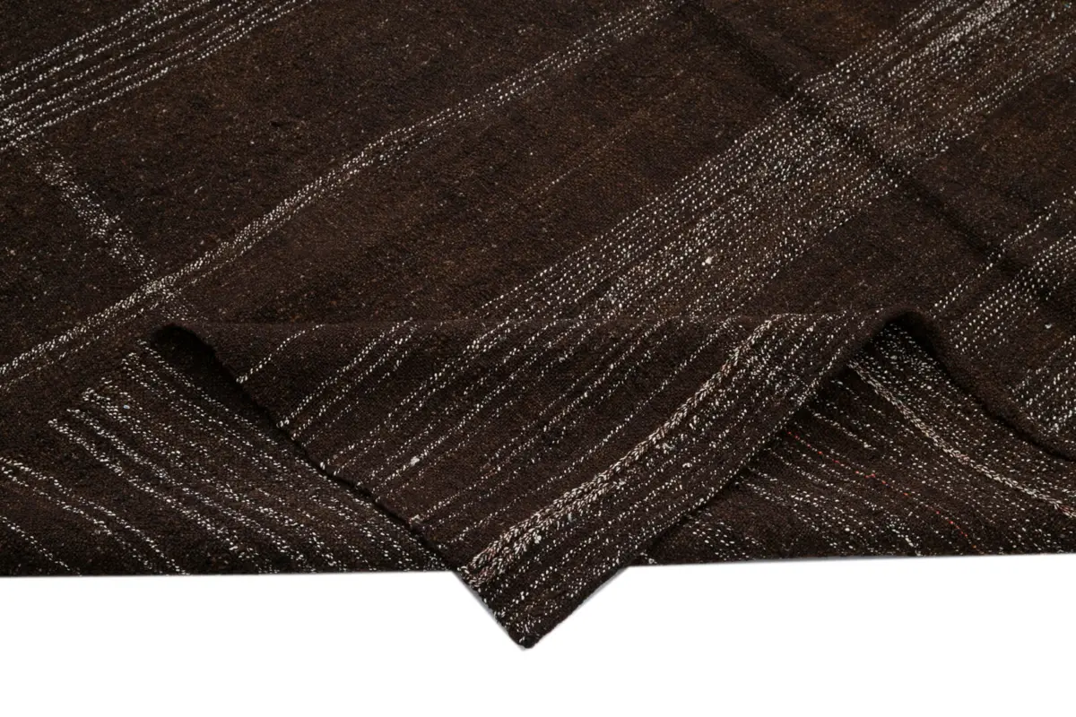 Kıl Çizgili Kahverengi Keçi Kılı İpliğinden El Dokuma Kilim-173x312 - Görsel 6