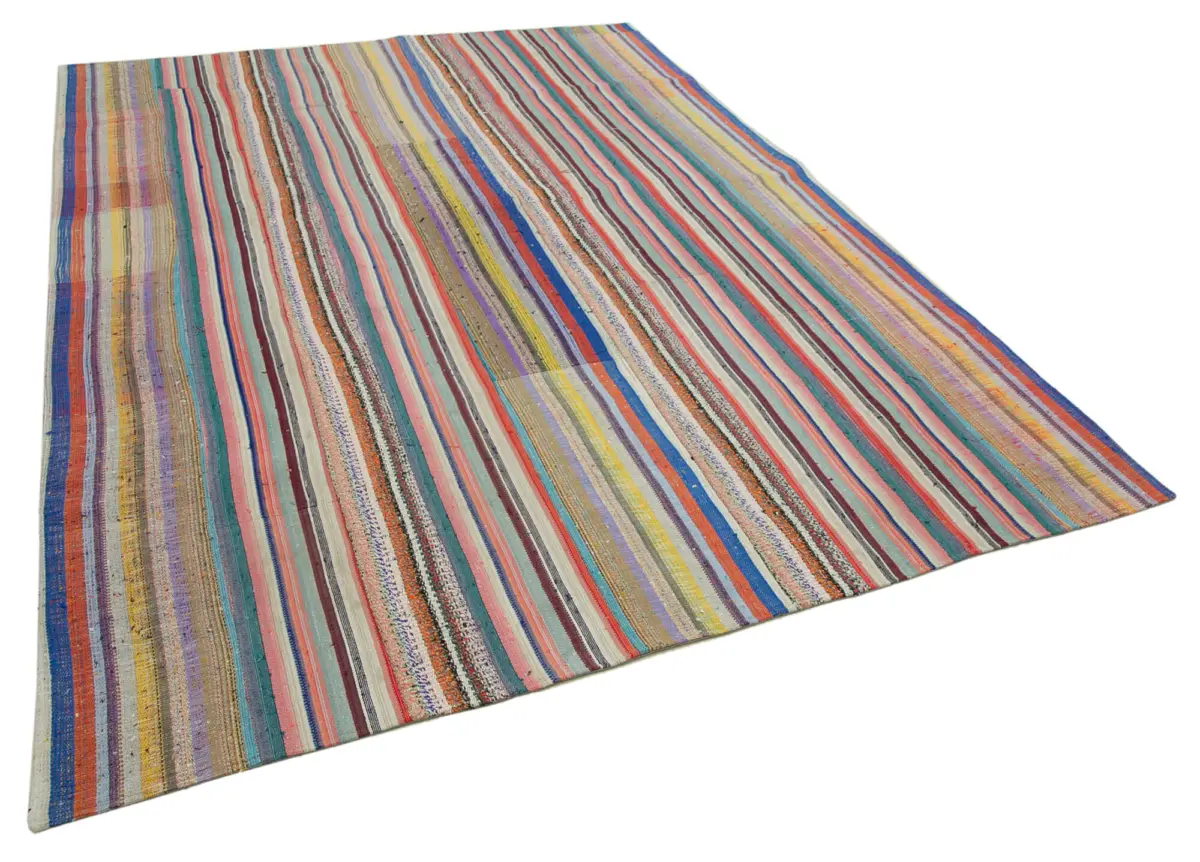 Chaput Patchwork Multi Renk Pamuk Üzerine Yün El Dokuma Kilim-220x300 - Görsel 2