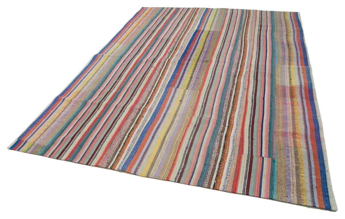 Chaput Patchwork Multi Renk Pamuk Üzerine Yün El Dokuma Kilim-220x300 - Görsel 3
