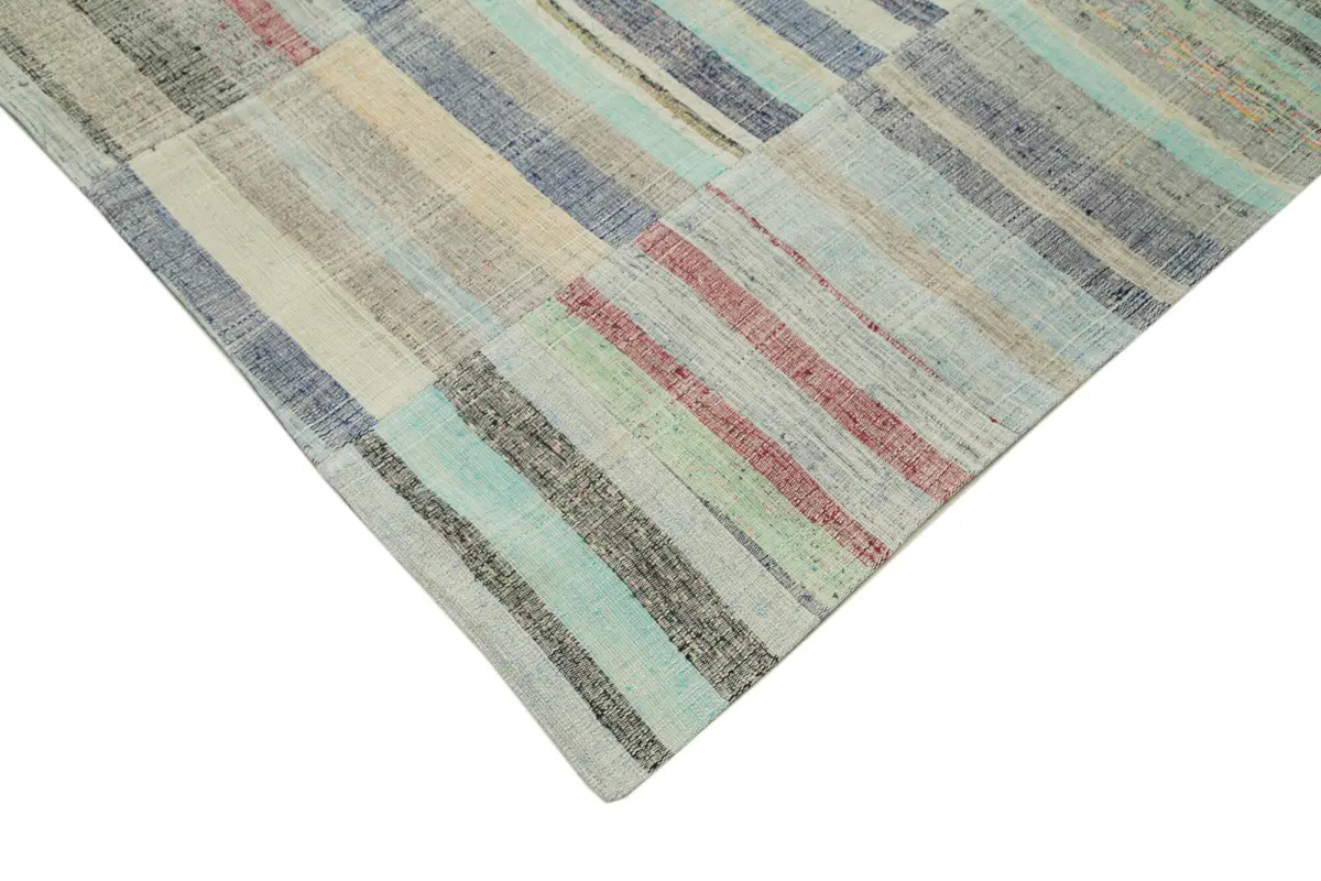 Chaput Patchwork Multi Renk Pamuk Üzerine Yün El Dokuma Kilim-180x295 - Görsel 4