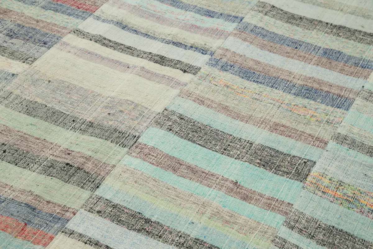Chaput Patchwork Multi Renk Pamuk Üzerine Yün El Dokuma Kilim-180x295 - Görsel 5