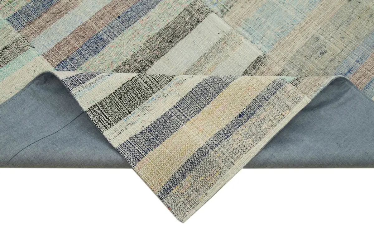 Chaput Patchwork Multi Renk Pamuk Üzerine Yün El Dokuma Kilim-180x295 - Görsel 6