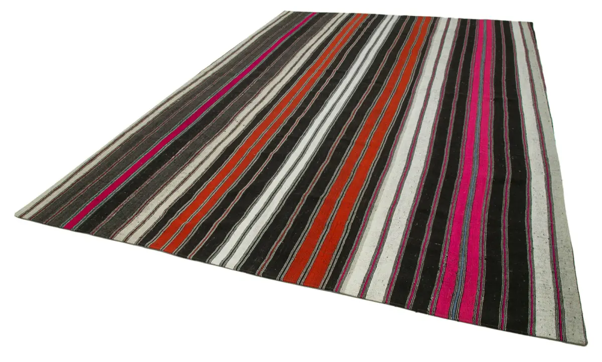 Chaput Patchwork Multi Renk Pamuk Üzerine Yün El Dokuma Kilim-260x385 - Görsel 3