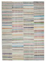 Chaput Patchwork Bej Renk Pamuk Üzerine Yün El Dokuma Kilim-277x392