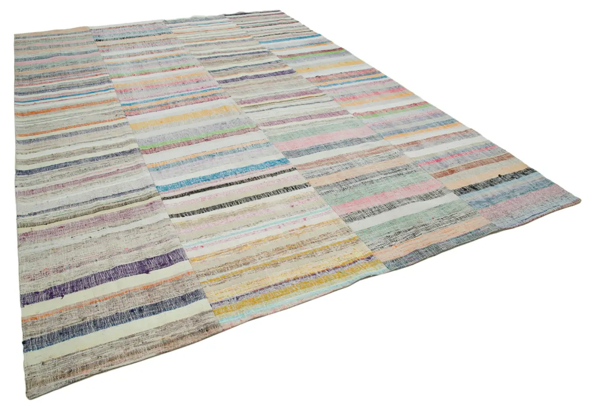 Chaput Patchwork Bej Renk Pamuk Üzerine Yün El Dokuma Kilim-277x392 - Görsel 2