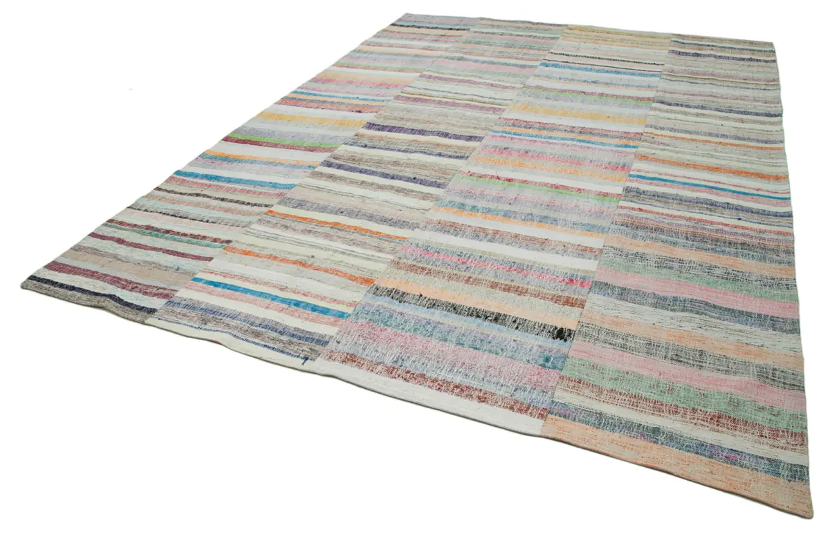 Chaput Patchwork Bej Renk Pamuk Üzerine Yün El Dokuma Kilim-277x392 - Görsel 3