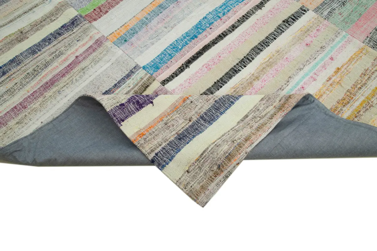 Chaput Patchwork Bej Renk Pamuk Üzerine Yün El Dokuma Kilim-277x392 - Görsel 6