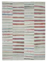 Chaput Patchwork Bej Renk Pamuk Üzerine Yün El Dokuma Kilim-293x401