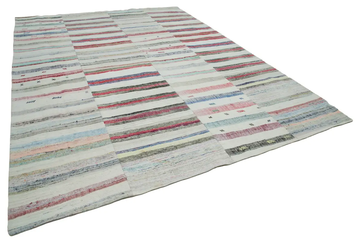 Chaput Patchwork Bej Renk Pamuk Üzerine Yün El Dokuma Kilim-293x401 - Görsel 2