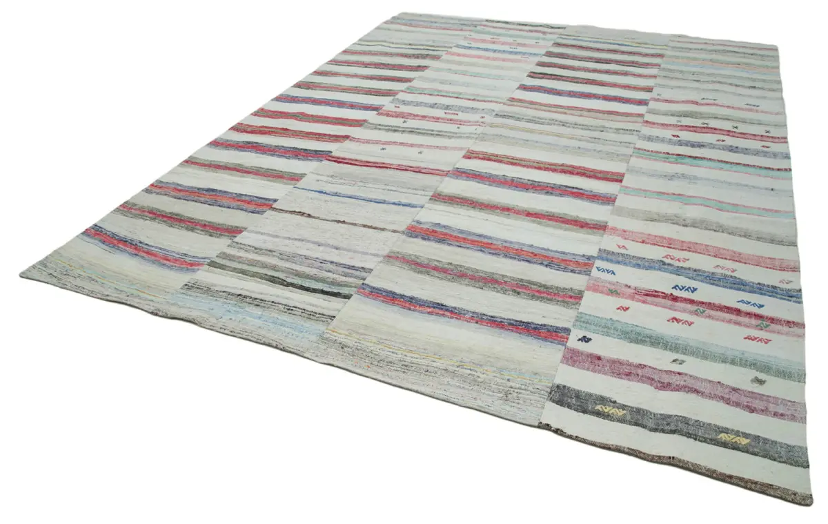 Chaput Patchwork Bej Renk Pamuk Üzerine Yün El Dokuma Kilim-293x401 - Görsel 3