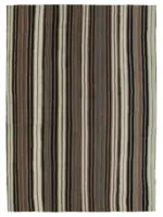 Kıl Çizgili Kahverengi Keçi Kılı İpliğinden El Dokuma Kilim-305x426