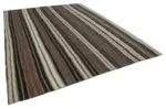 Kıl Çizgili Kahverengi Keçi Kılı İpliğinden El Dokuma Kilim-305x426 - Görsel 2