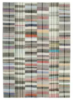 Chaput Patchwork Multi Renk Pamuk Üzerine Yün El Dokuma Kilim-260x370