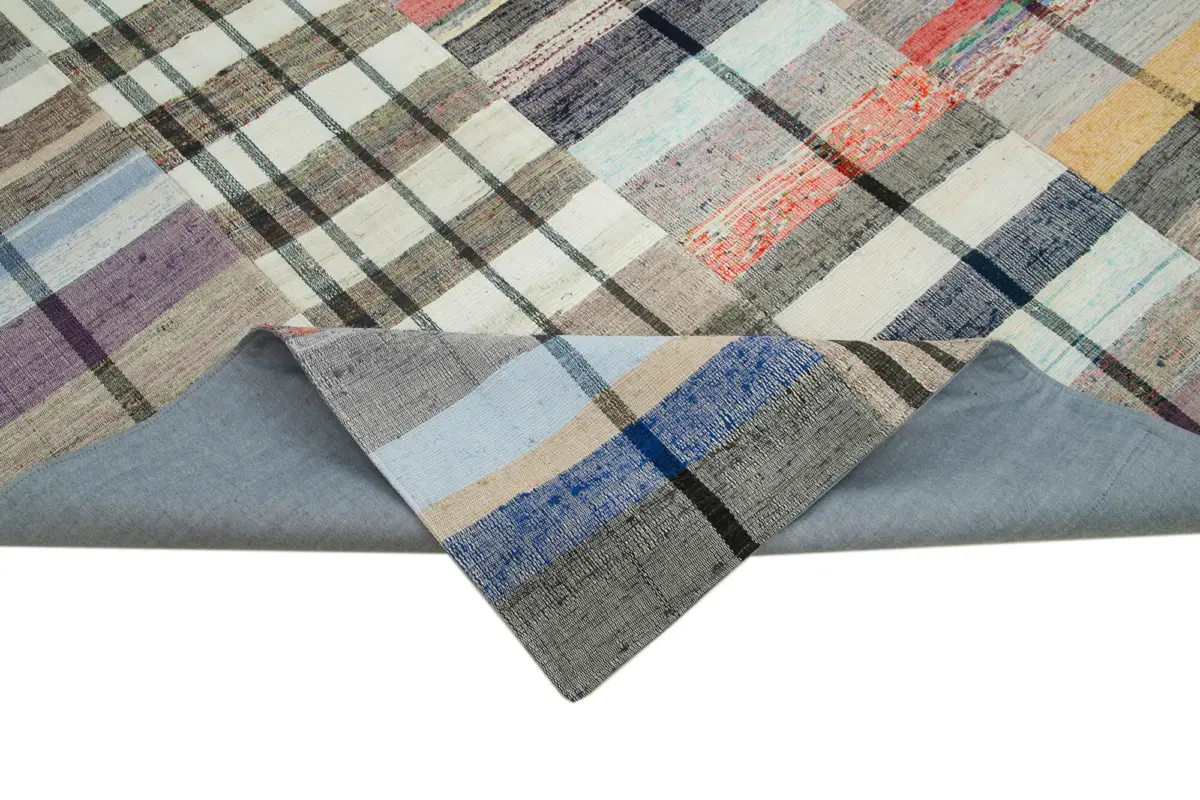 Chaput Patchwork Multi Renk Pamuk Üzerine Yün El Dokuma Kilim-260x370 - Görsel 6