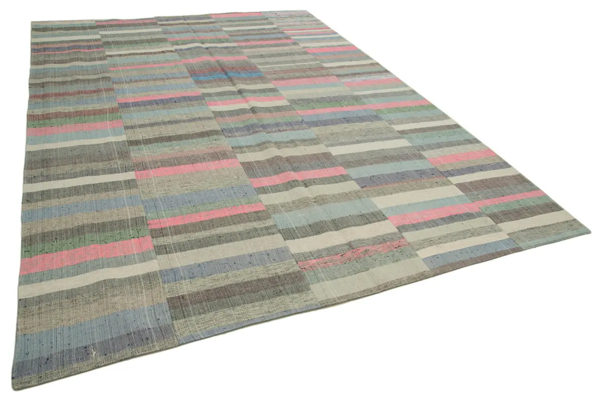 Chaput Patchwork Multi Renk Pamuk Üzerine Yün El Dokuma Kilim-257x360 - Görsel 2