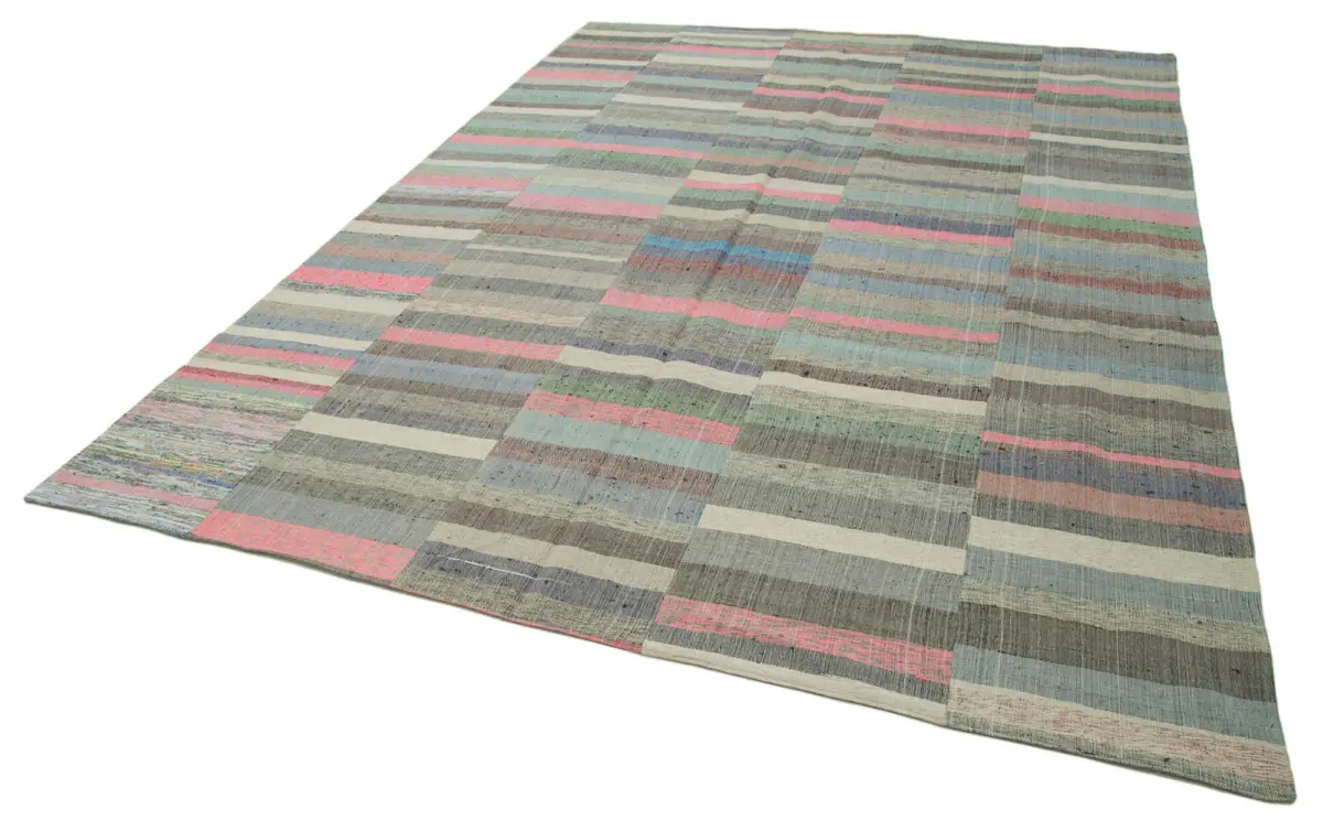 Chaput Patchwork Multi Renk Pamuk Üzerine Yün El Dokuma Kilim-257x360 - Görsel 3