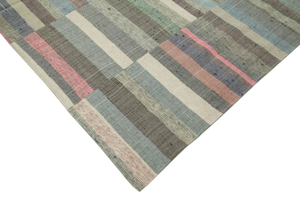 Chaput Patchwork Multi Renk Pamuk Üzerine Yün El Dokuma Kilim-257x360 - Görsel 4