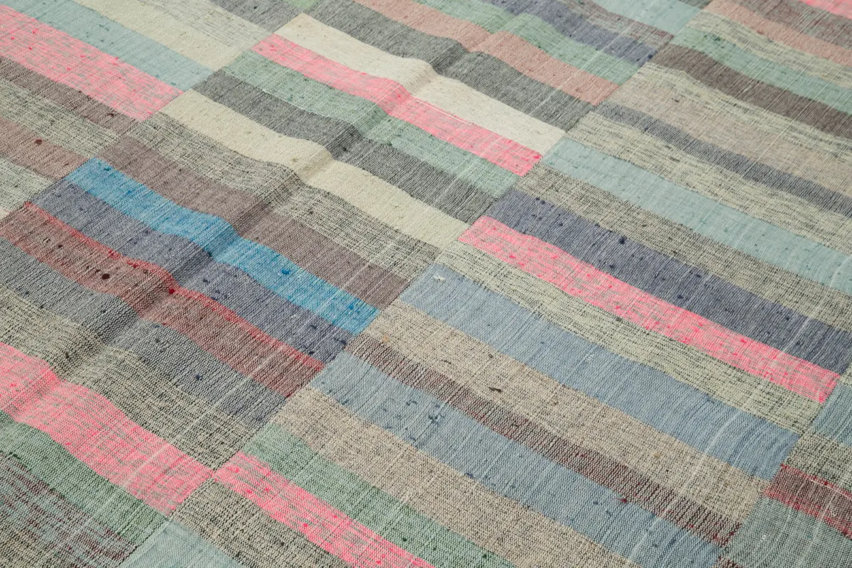 Chaput Patchwork Multi Renk Pamuk Üzerine Yün El Dokuma Kilim-257x360 - Görsel 5
