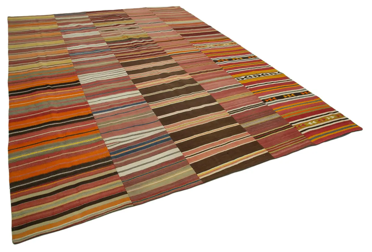 Anadolu Patchwork Turuncu Renk Pamuk Üzerine Yün El Dokuma Kilim-286x390 - Görsel 2
