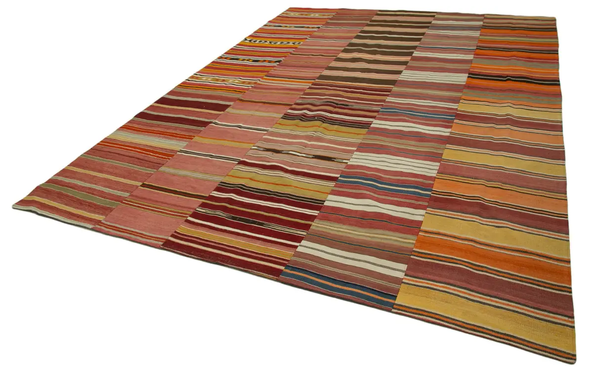 Anadolu Patchwork Turuncu Renk Pamuk Üzerine Yün El Dokuma Kilim-286x390 - Görsel 3