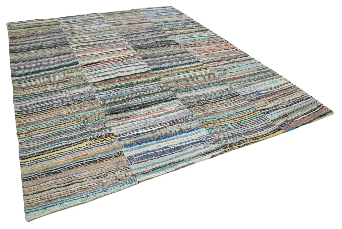 Chaput Patchwork Multi Renk Pamuk Üzerine Yün El Dokuma Kilim-280x355 - Görsel 2