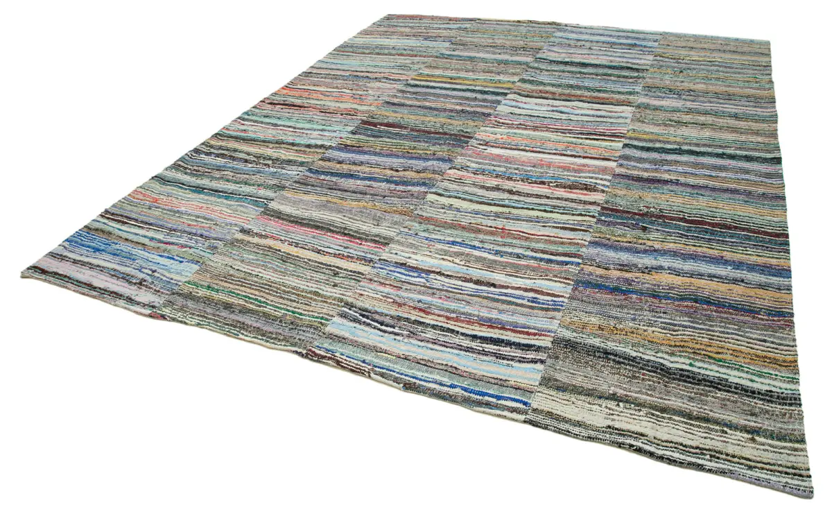 Chaput Patchwork Multi Renk Pamuk Üzerine Yün El Dokuma Kilim-280x355 - Görsel 3