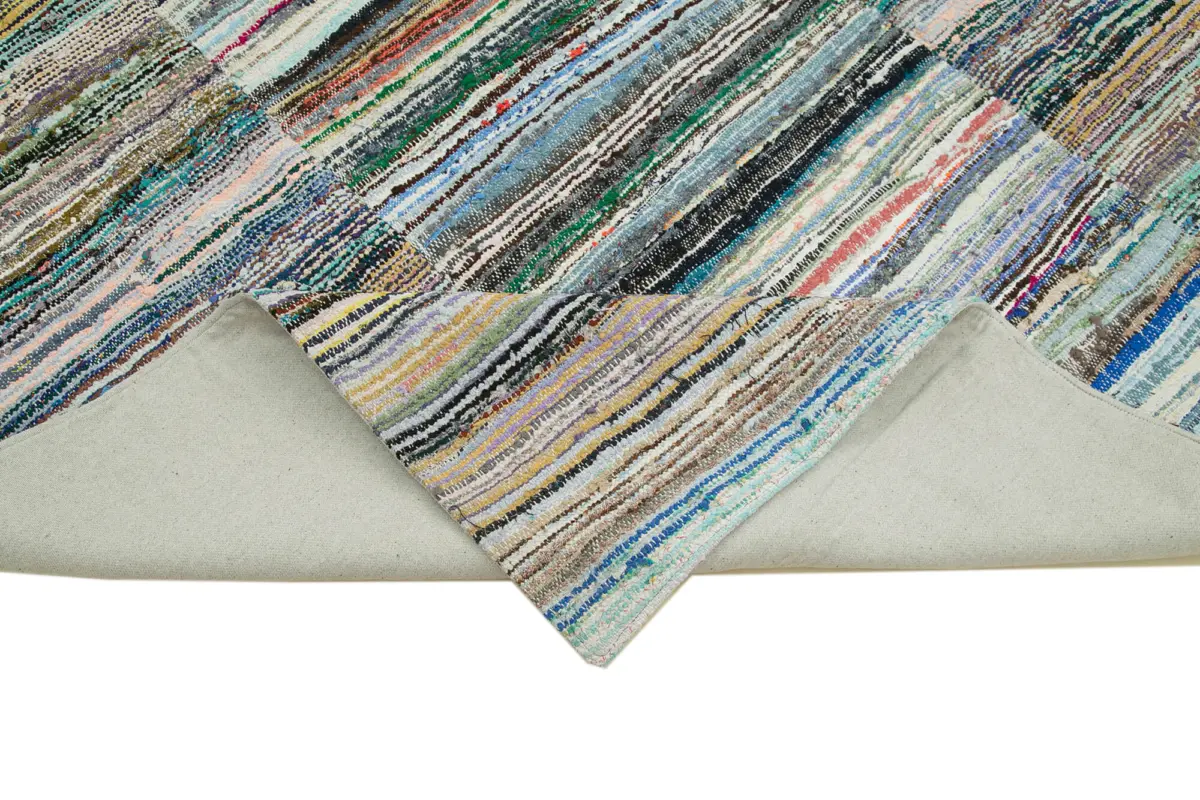 Chaput Patchwork Multi Renk Pamuk Üzerine Yün El Dokuma Kilim-280x355 - Görsel 6