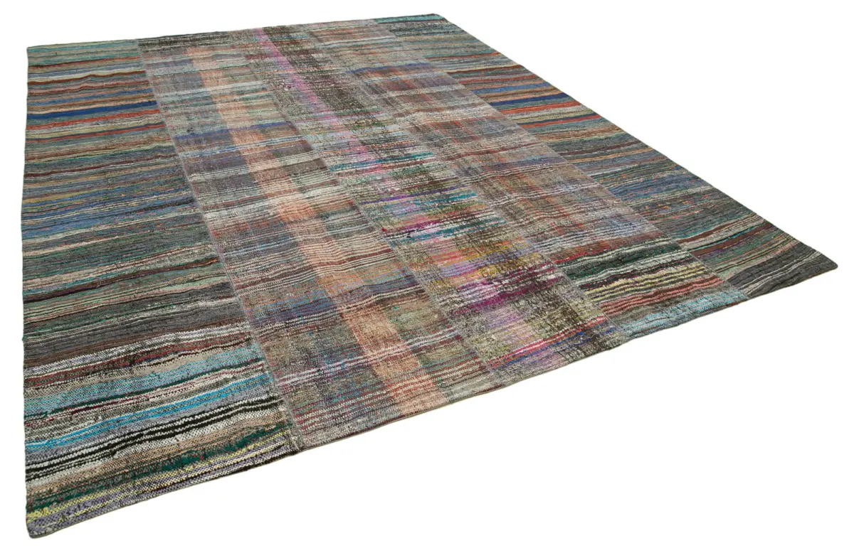Chaput Patchwork Multi Renk Pamuk Üzerine Yün El Dokuma Kilim-310x376 - Görsel 2