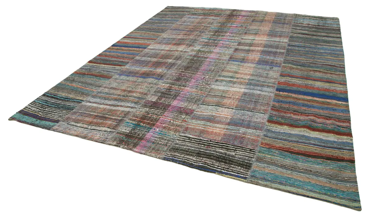 Chaput Patchwork Multi Renk Pamuk Üzerine Yün El Dokuma Kilim-310x376 - Görsel 3