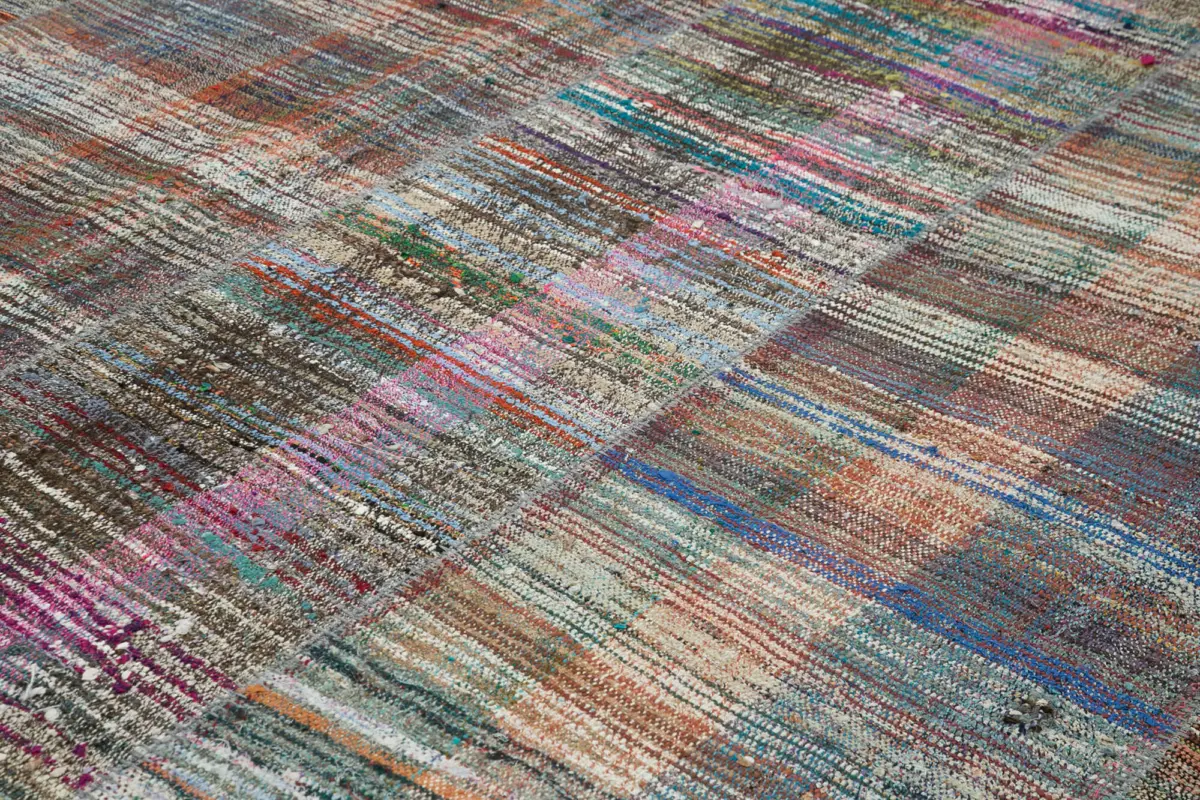 Chaput Patchwork Multi Renk Pamuk Üzerine Yün El Dokuma Kilim-310x376 - Görsel 5